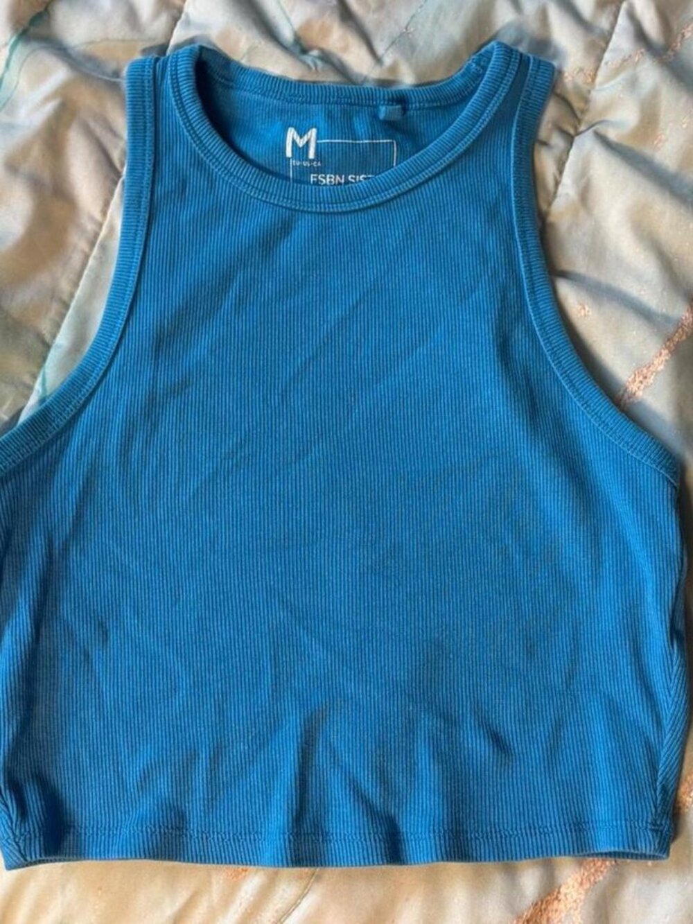 Turquoise ribbed crop top - size M